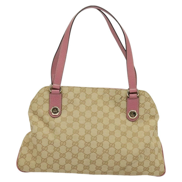 GUCCI GG Canvas Tote Bag Gold Beige pink 163288 Auth ki5792