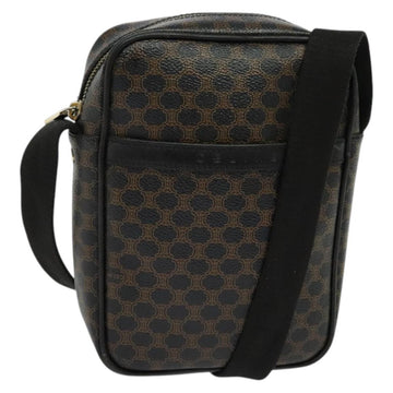 CELINE Macadam Canvas Shoulder Bag PVC Leather Black Gold Auth ki5807