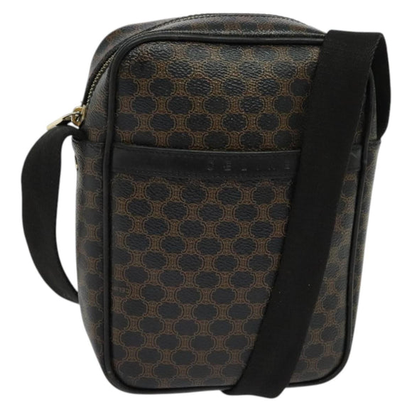 CELINE Macadam Canvas Shoulder Bag PVC Leather Black Gold Auth ki5807