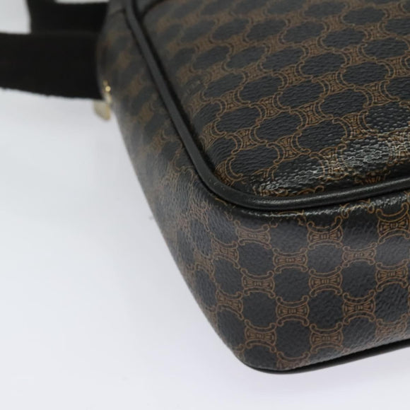 CELINE Macadam Canvas Shoulder Bag PVC Leather Black Gold Auth ki5807