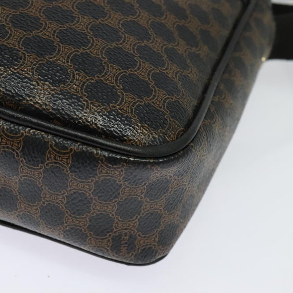 CELINE Macadam Canvas Shoulder Bag PVC Leather Black Gold Auth ki5807