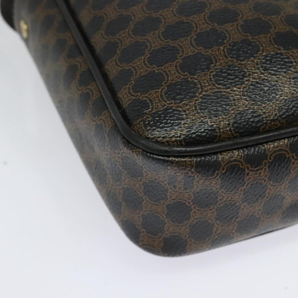 CELINE Macadam Canvas Shoulder Bag PVC Leather Black Gold Auth ki5807