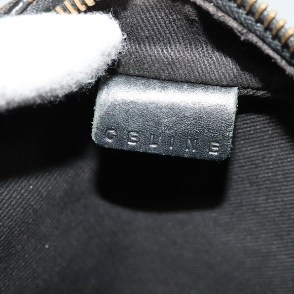 CELINE Macadam Canvas Shoulder Bag PVC Leather Black Gold Auth ki5807