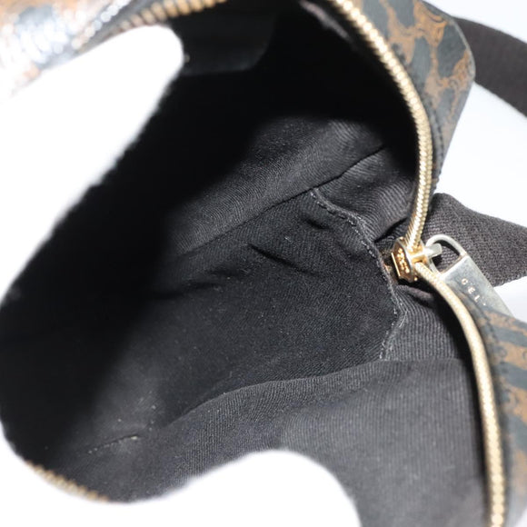 CELINE Macadam Canvas Shoulder Bag PVC Leather Black Gold Auth ki5807