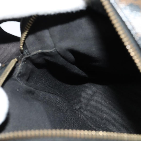 CELINE Macadam Canvas Shoulder Bag PVC Leather Black Gold Auth ki5807