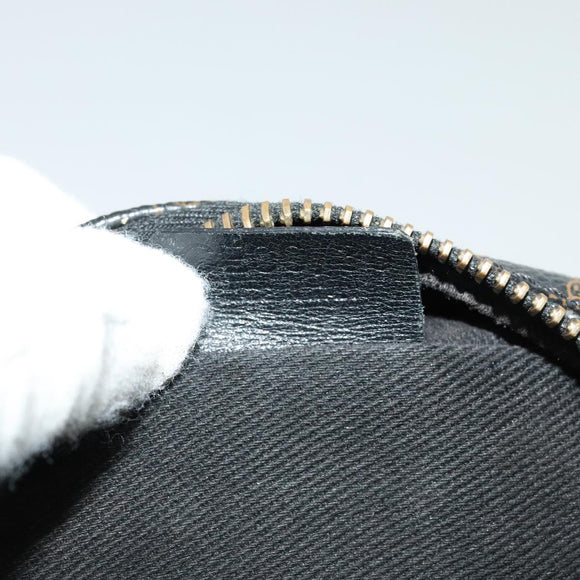 CELINE Macadam Canvas Shoulder Bag PVC Leather Black Gold Auth ki5807