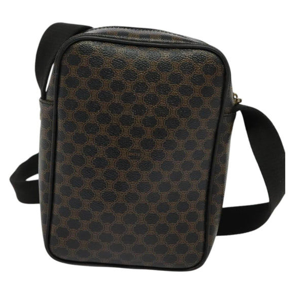 CELINE Macadam Canvas Shoulder Bag PVC Leather Black Gold Auth ki5807