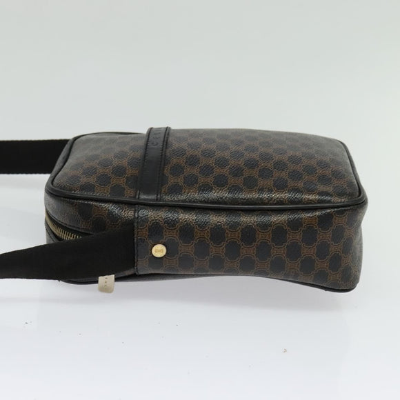 CELINE Macadam Canvas Shoulder Bag PVC Leather Black Gold Auth ki5807