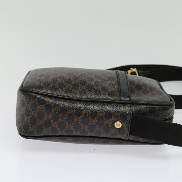 CELINE Macadam Canvas Shoulder Bag PVC Leather Black Gold Auth ki5807