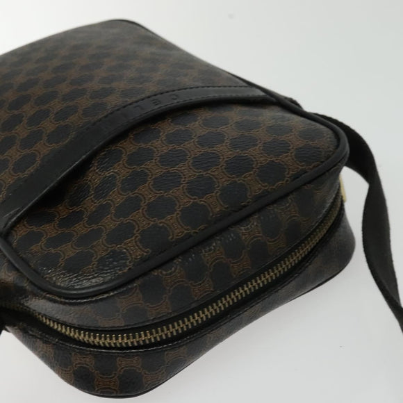 CELINE Macadam Canvas Shoulder Bag PVC Leather Black Gold Auth ki5807