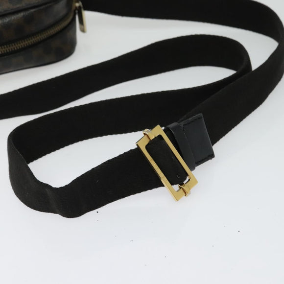 CELINE Macadam Canvas Shoulder Bag PVC Leather Black Gold Auth ki5807