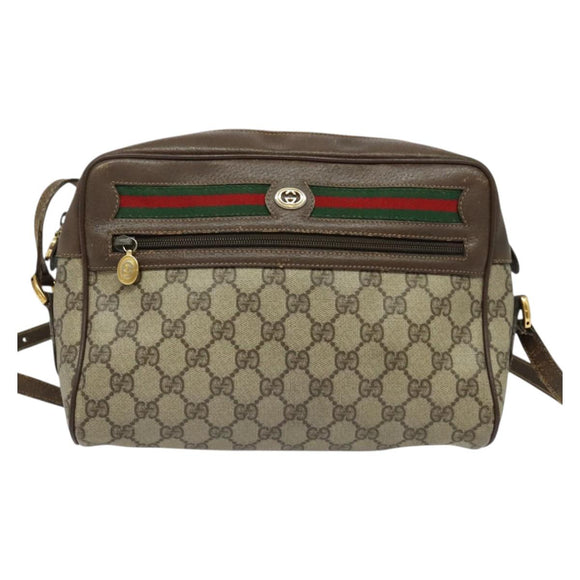 GUCCI GG Supreme Web Sherry Line Shoulder Bag PVC Beige 119 02 088 Auth ki5809