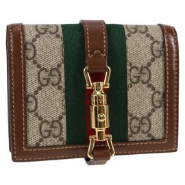 GUCCI GG Supreme Jackie WebbSherry Line Wallet PVC Beige 203495 Auth ki5817A