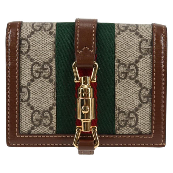 GUCCI GG Supreme Jackie WebbSherry Line Wallet PVC Beige 203495 Auth ki5817A