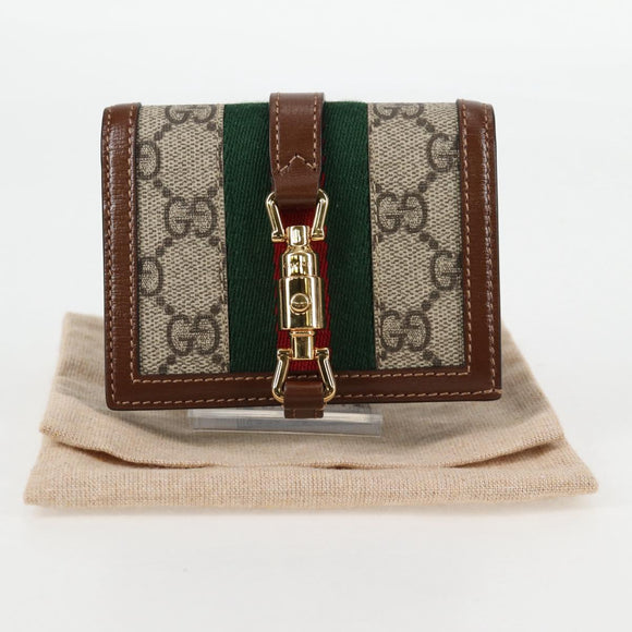 GUCCI GG Supreme Jackie WebbSherry Line Wallet PVC Beige 203495 Auth ki5817A