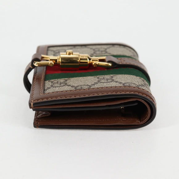 GUCCI GG Supreme Jackie WebbSherry Line Wallet PVC Beige 203495 Auth ki5817A