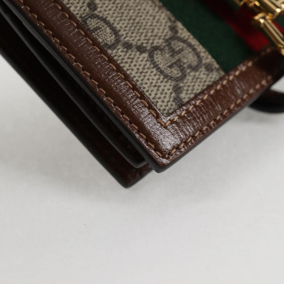 GUCCI GG Supreme Jackie WebbSherry Line Wallet PVC Beige 203495 Auth ki5817A