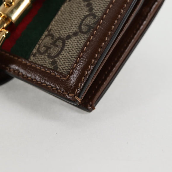 GUCCI GG Supreme Jackie WebbSherry Line Wallet PVC Beige 203495 Auth ki5817A