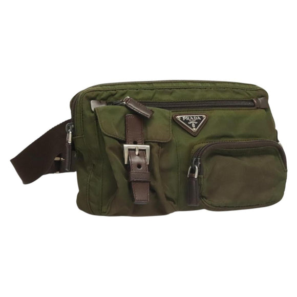 PRADA Waist bag Nylon Khaki Silver Auth ki5828