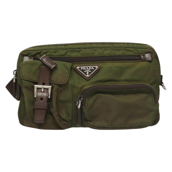 PRADA Waist bag Nylon Khaki Silver Auth ki5828