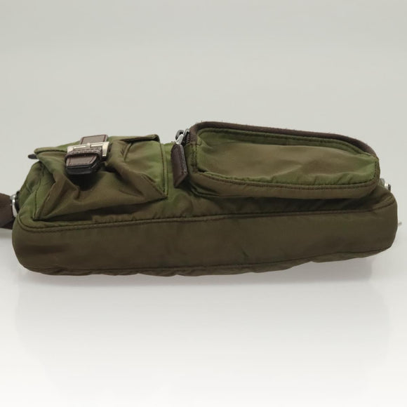 PRADA Waist bag Nylon Khaki Silver Auth ki5828