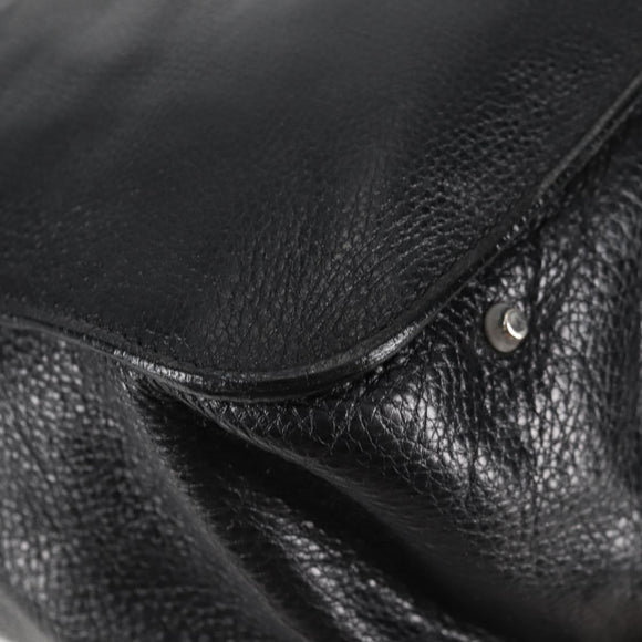 Chloe Tote Bag Leather Black Silver Auth ki5834