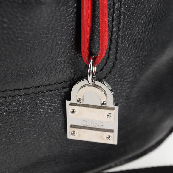Chloe Tote Bag Leather Black Silver Auth ki5834