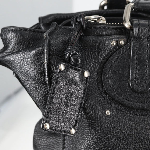 Chloe Tote Bag Leather Black Silver Auth ki5834