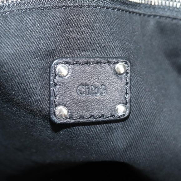 Chloe Tote Bag Leather Black Silver Auth ki5834