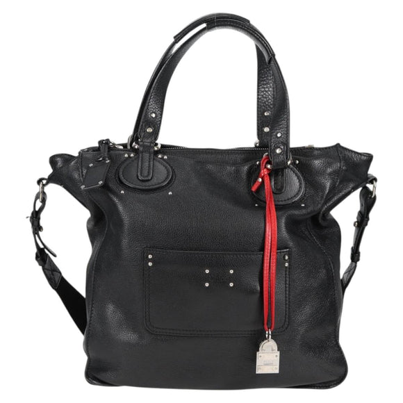Chloe Tote Bag Leather Black Silver Auth ki5834