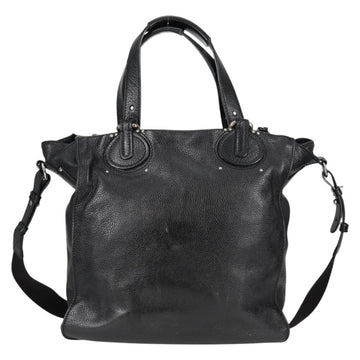 Chloe Tote Bag Leather Black Silver Auth ki5834 - 0