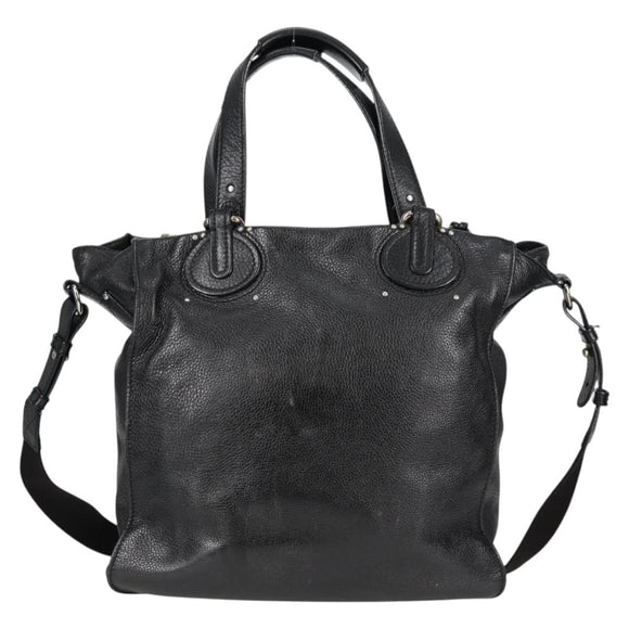 Chloe Tote Bag Leather Black Silver Auth ki5834