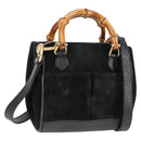 GUCCI Bamboo Hand Bag Suede 2way Black Gold 007 1793 0238 Auth ki5837-1