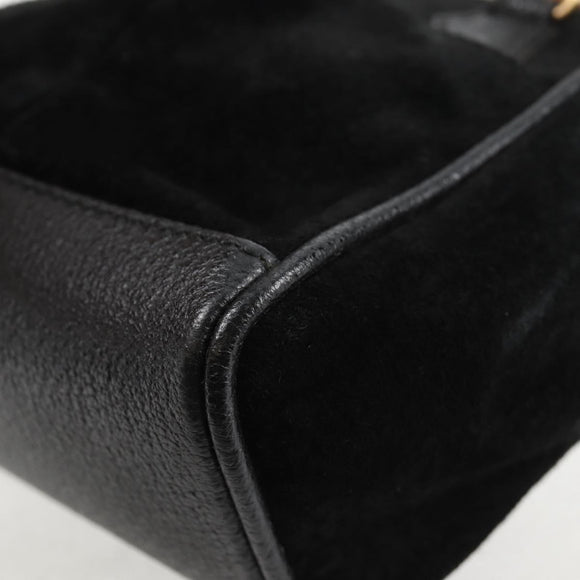 GUCCI Bamboo Hand Bag Suede 2way Black Gold 007 1793 0238 Auth ki5837