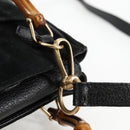 GUCCI Bamboo Hand Bag Suede 2way Black Gold 007 1793 0238 Auth ki5837-19