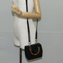 GUCCI Bamboo Hand Bag Suede 2way Black Gold 007 1793 0238 Auth ki5837-25