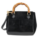 GUCCI Bamboo Hand Bag Suede 2way Black Gold 007 1793 0238 Auth ki5837-13