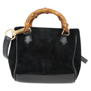 GUCCI Bamboo Hand Bag Suede 2way Black Gold 007 1793 0238 Auth ki5837-2