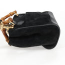 GUCCI Bamboo Hand Bag Suede 2way Black Gold 007 1793 0238 Auth ki5837-3