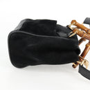 GUCCI Bamboo Hand Bag Suede 2way Black Gold 007 1793 0238 Auth ki5837-4