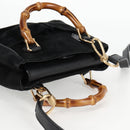 GUCCI Bamboo Hand Bag Suede 2way Black Gold 007 1793 0238 Auth ki5837-6