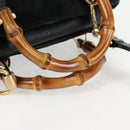 GUCCI Bamboo Hand Bag Suede 2way Black Gold 007 1793 0238 Auth ki5837-7