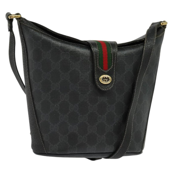 GUCCI GG Supreme Web Sherry Line Shoulder Bag PVC Black 904 02 081 Auth ki5838