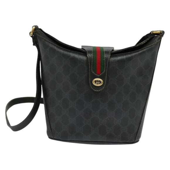 GUCCI GG Supreme Web Sherry Line Shoulder Bag PVC Black 904 02 081 Auth ki5838