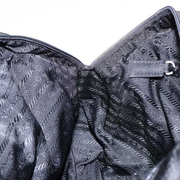 PRADA Tote Bag Nylon Leather Black Silver Auth ki5841