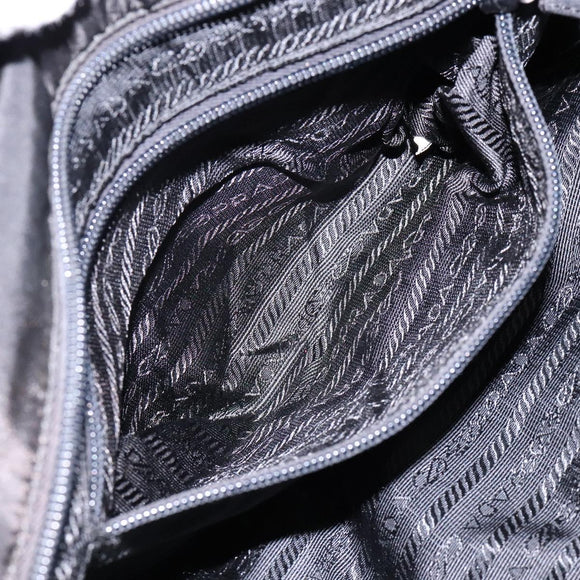 PRADA Tote Bag Nylon Leather Black Silver Auth ki5841