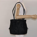 PRADA Tote Bag Nylon Leather Black Silver Auth ki5841-23