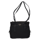 PRADA Tote Bag Nylon Leather Black Silver Auth ki5841-13