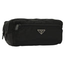PRADA Clutch Bag Nylon Leather Black Silver Auth ki5843-1