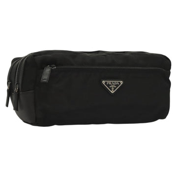 PRADA Clutch Bag Nylon Leather Black Silver Auth ki5843